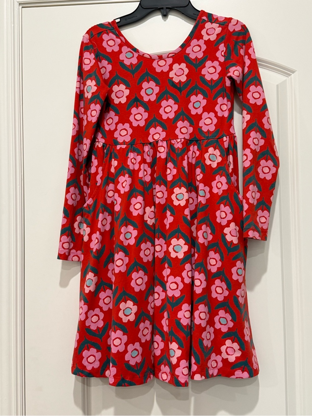 Girls Hanna Andersson Orange/Pink Floral Fall Cotton Dress Size 10/140
